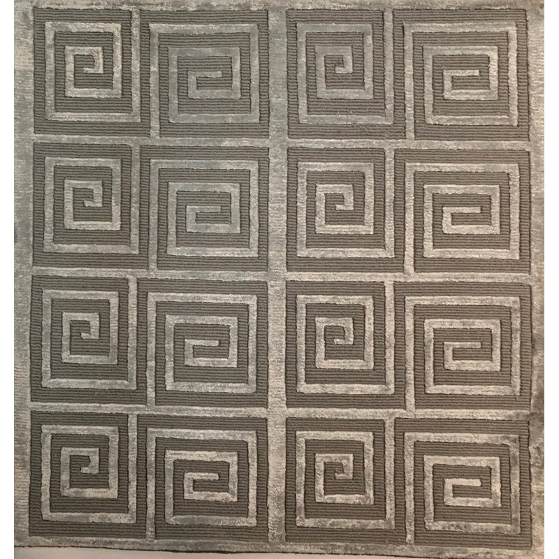 Greek Key Geometric Area Rug in Blue, Rectangle 9' x 12', Silver