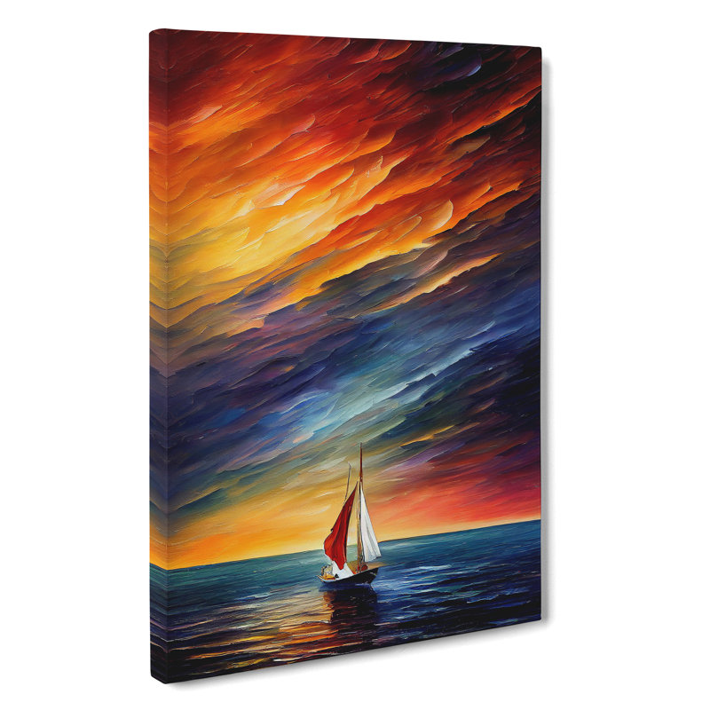 Boat At Sunset No.2 - Painting, No Matte, Wrapped Canvas, 50cm H x 35cm W x 3cm D