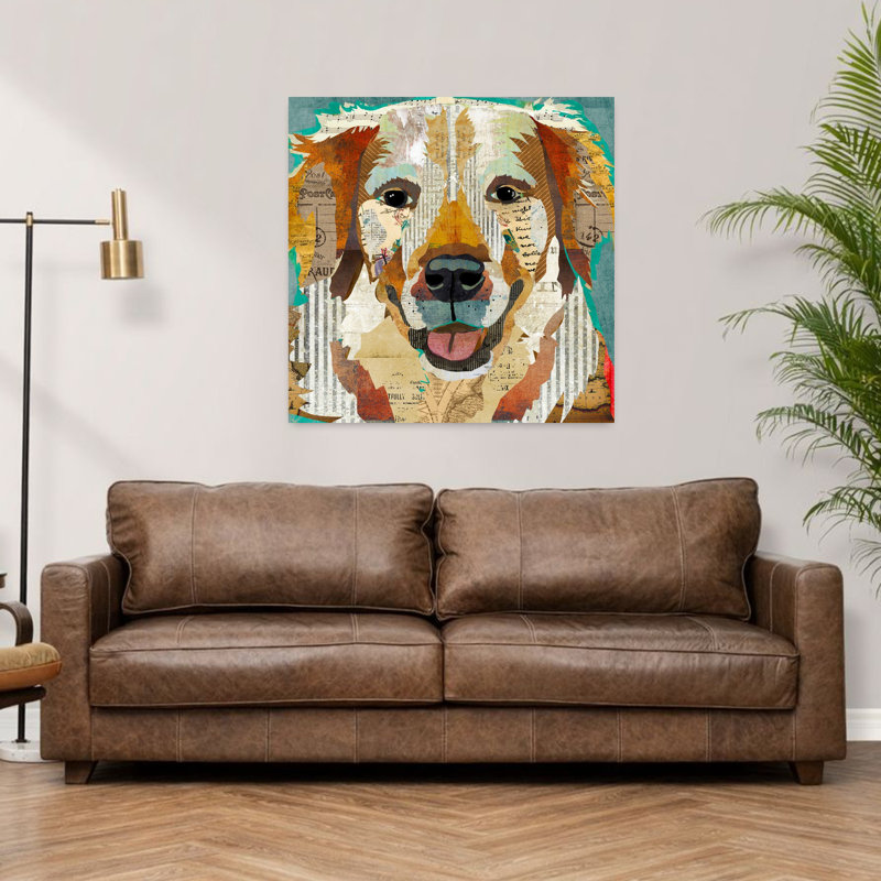 Art contemporain doré pour chien, H 36 po x l 36 po