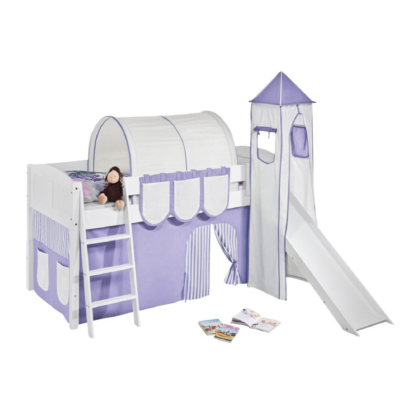 Basic Mid Sleeper Bed with Curtain, Purple/​Beige