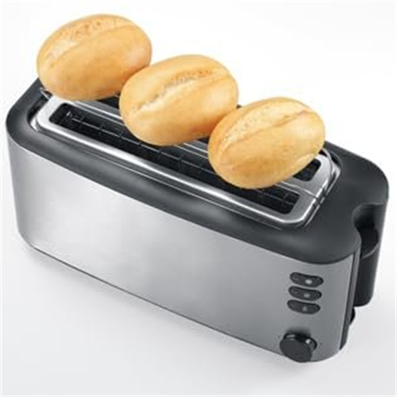High-quality stainless steel toaster with large toasting chambers and 1400W of power, brushed stainless steel/Black
