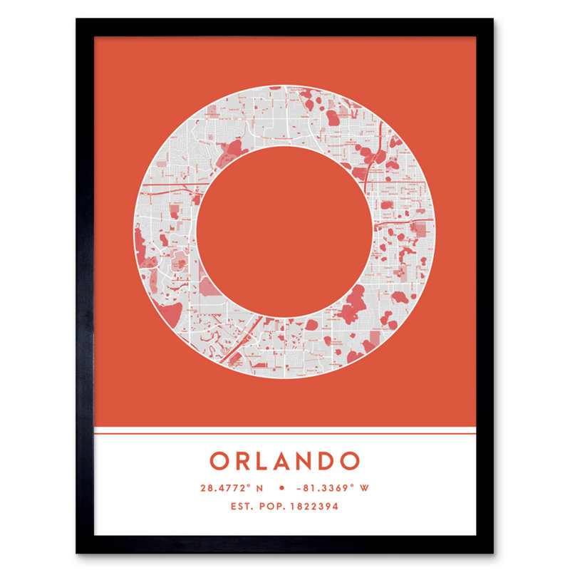 Orlando Florida United States City Map Orange - Single Picture Frame Typography