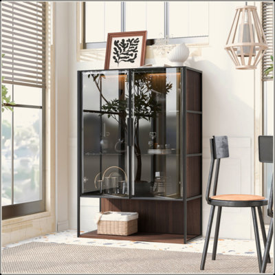 51.2'' Tall Lighted Display Cabinet With Tempered Glass Door, Metal Frame LED Curio Cabinet, Modern Minimalist Style, For Living Room, Office, Study