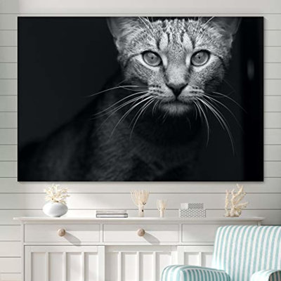 Art mural chat sur toile noir et blanc pour le salon de la chambre à coucher - 12 x 18 pouces_SPL13