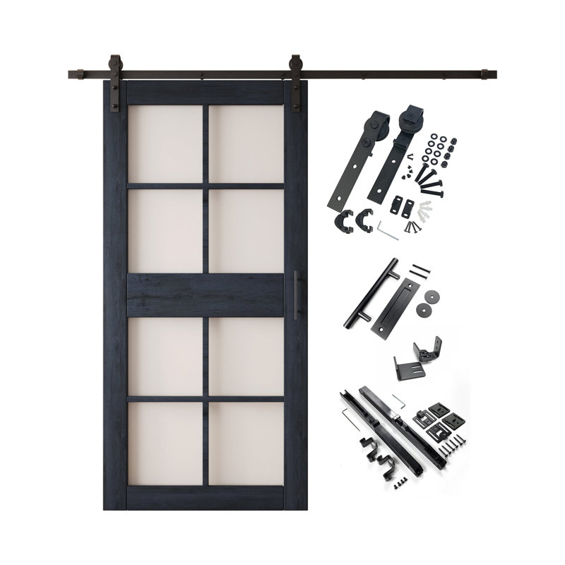 Porte de grange en verre non assemblé et fini 30 po x 84 po avec quincaillerie Homacer de 30 po x 84 po Homacer, usage intérieur seulement