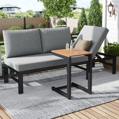3-seater Outdoor Reclining Garden Sofa Set With Adjustable Backrest