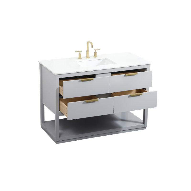 Larkin 48'' Gray Solid Wood Bathroom Vanity with Marble Top