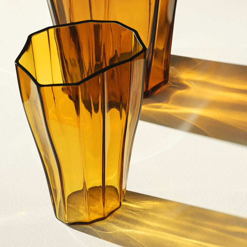 Reed Handcrafted Glass Table Vase, 11.8" H x 7" W x 7" D, Amber