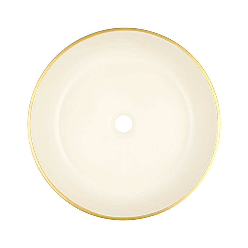 Bliss Ceramic Round Drop-In Bathroom Sink, Matte Gold/White