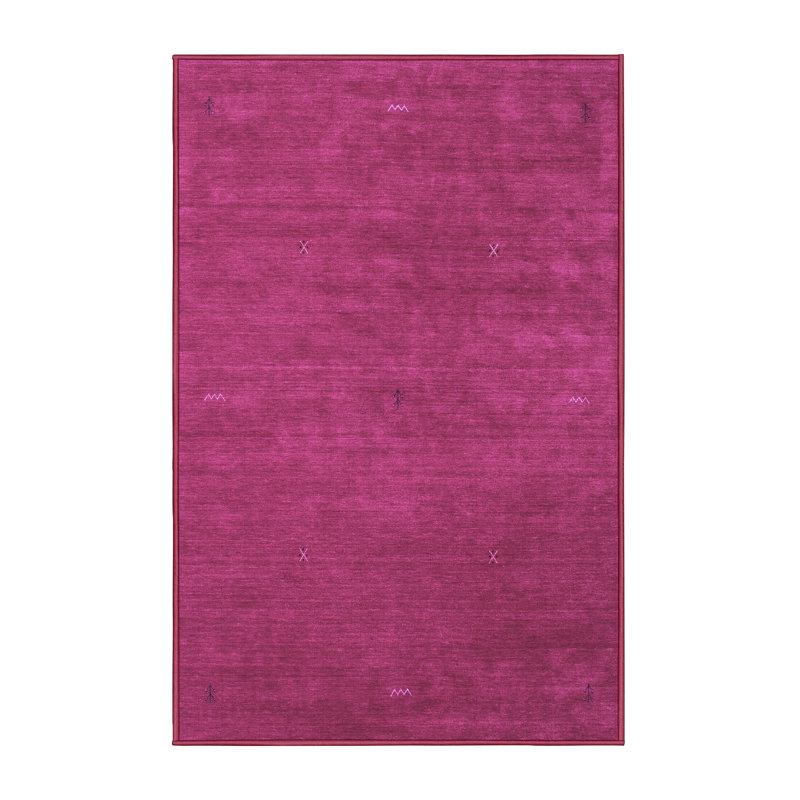 Tapis abstrait en magenta tissé à la machine, Rectangle 7 pi x 10 pi