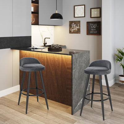 Bar Stools Set Of 2 Velvet Seat Bar Chairs Breakfast Kitchen Counter Islands Metal Legs Barstools High Stools