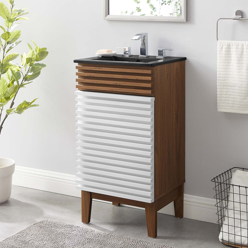 Modway Render 18" Bathroom Vanity, White/Walnut/Black