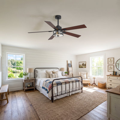 56 Inch Farmhouse Ceiling Fan With Lights & Remote Control, Quiet Reversible Dc Motor, Wooden Blades,  Glass Lampshade - Ideal For Bedroom, Living Room, Dining Room