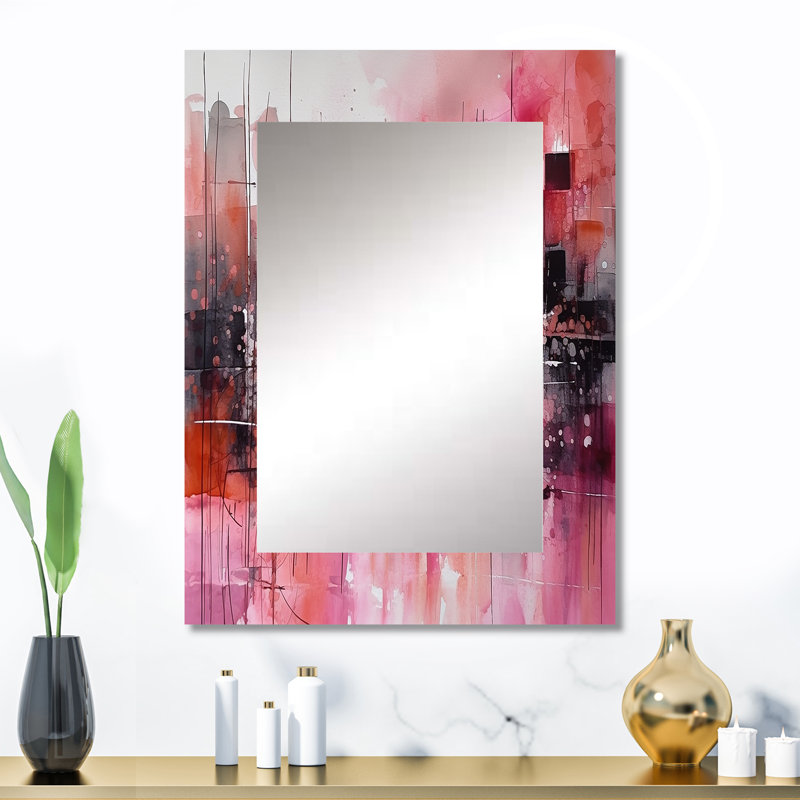Modernist Expressions III - miroir mural moderne unique Mid-Century, miroir rose, impression d'art en métal, 32" x 24"