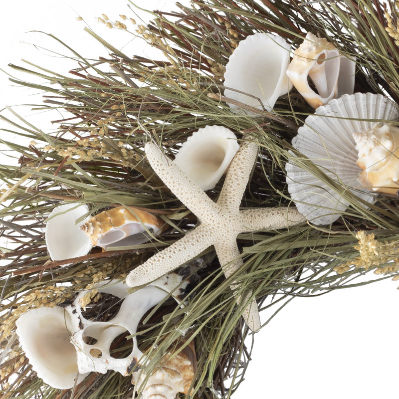 20'' W Preserved Shell and Capiz Wreath , Green