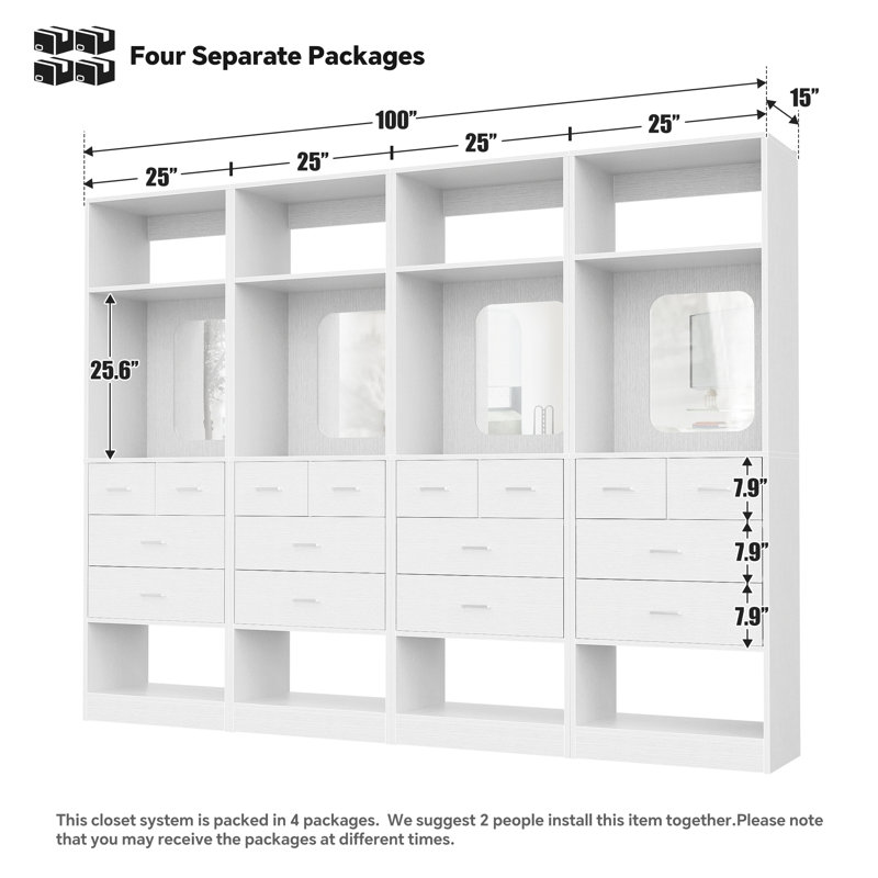 Système d'organisation en bois avec miroirs, Blanc