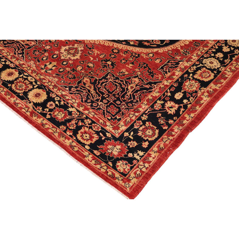 Tapis rouge / noir en laine noué à la main à motif oriental 9 pi x 11 pi 11 po Backler
