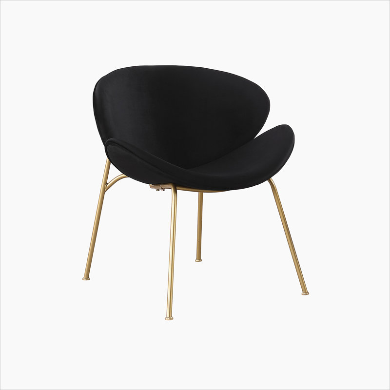 Black Velvet Low Back Side Chair with Gold Metal Legs
