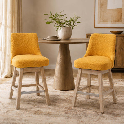 Tabourets de comptoir pivotants avec tissu bouclé et pieds en bois pour le confort des îlots de cuisine