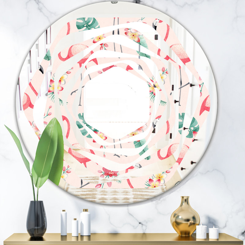 Miroir mural Botanicals, Flowers and Flamingo II, 31,5 po x 31,5 po