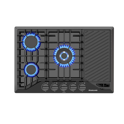 30 In Recessed Gas Cooktop in Stainless Steel with Griddle and 5 Burners, Black