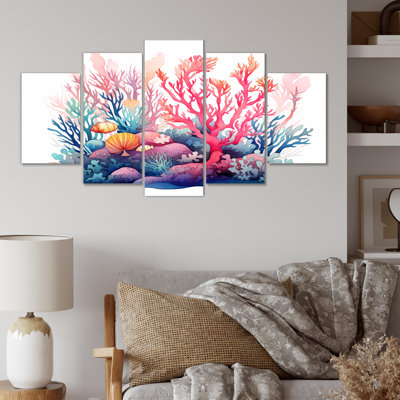 Coastal Coral In Watercolor III - Coastal Coral Under Water Multipanel Wall Art for Living Room