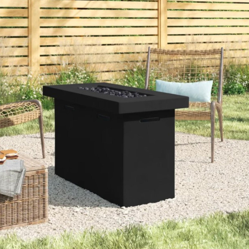 25" H x 42" W Fiber Reinforced Concrete Propane Outdoor Fire Pit Table, Charcoal