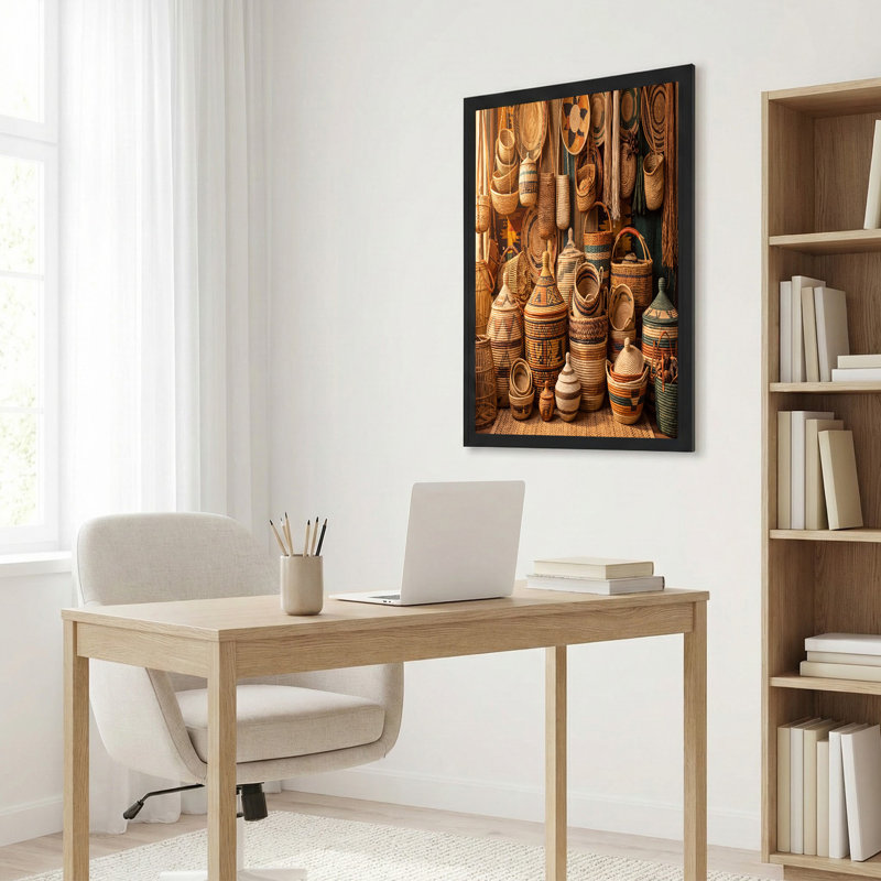 Art mural sur toile avec paniers traditionnels tissés avec motifs géométriques, H 16 po x l 24 po