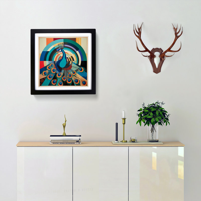 Peacock Constructivism No.4 - Framed Print, Black