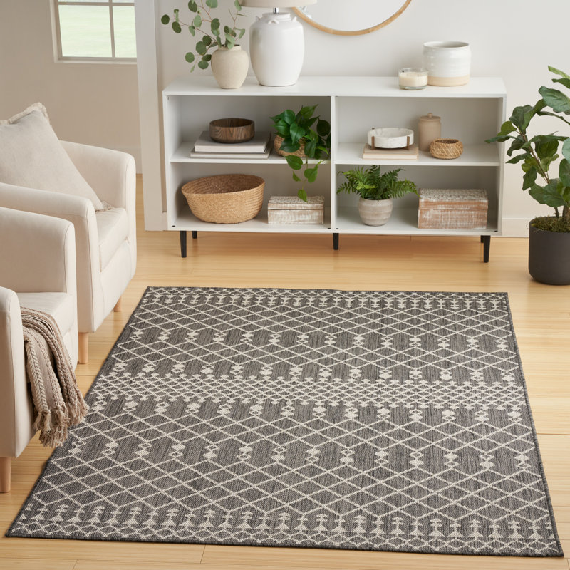 Tapis intérieur / extérieur Robbs, Charbon / Gris, Rectangulaire 7 pi x 10 pi