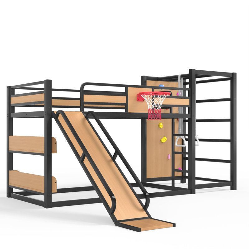 Multifonctionnel lits simples TG, mezzanine en bois aggloméré avec glissoire, chambre d'enfant moderne