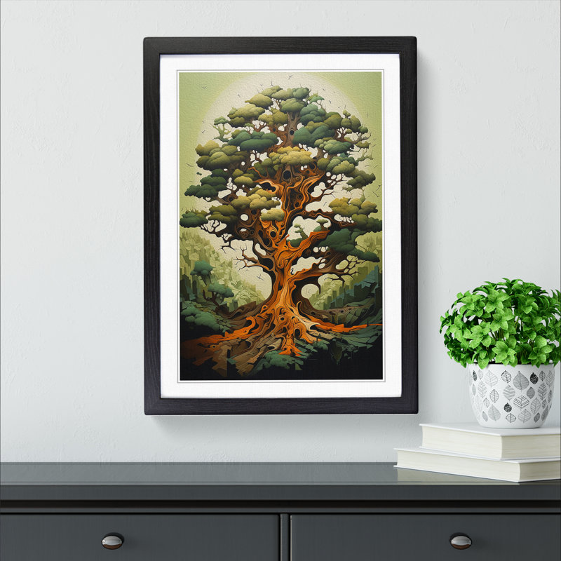 Oak Tree Orphism No.2 - Single Picture Frame Print on Wood, 46cm H x 34cm W x 2cm D, Black