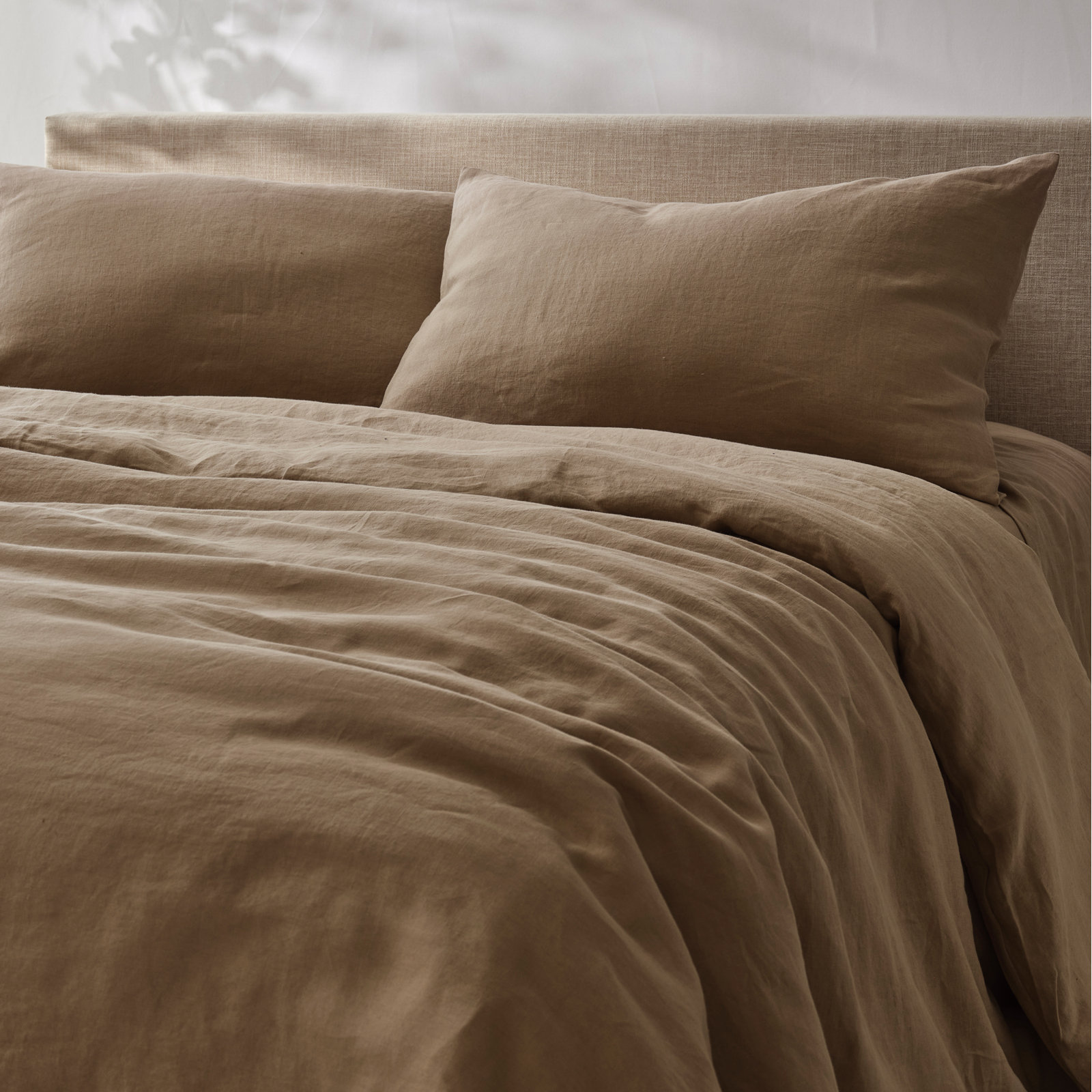 French Linen Duvet Cover Set, King Duvet Cover + 2 King Pillow Shams, Fawn