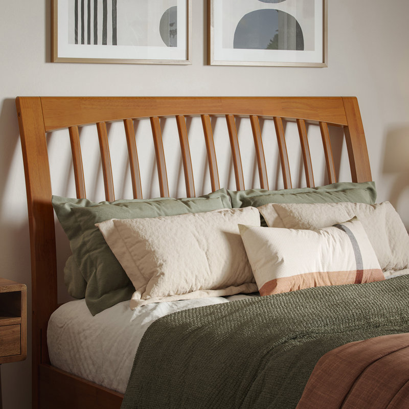 Omariah Solid Wood Traditional Slat Sleigh Headboard, Light Toffee, Full