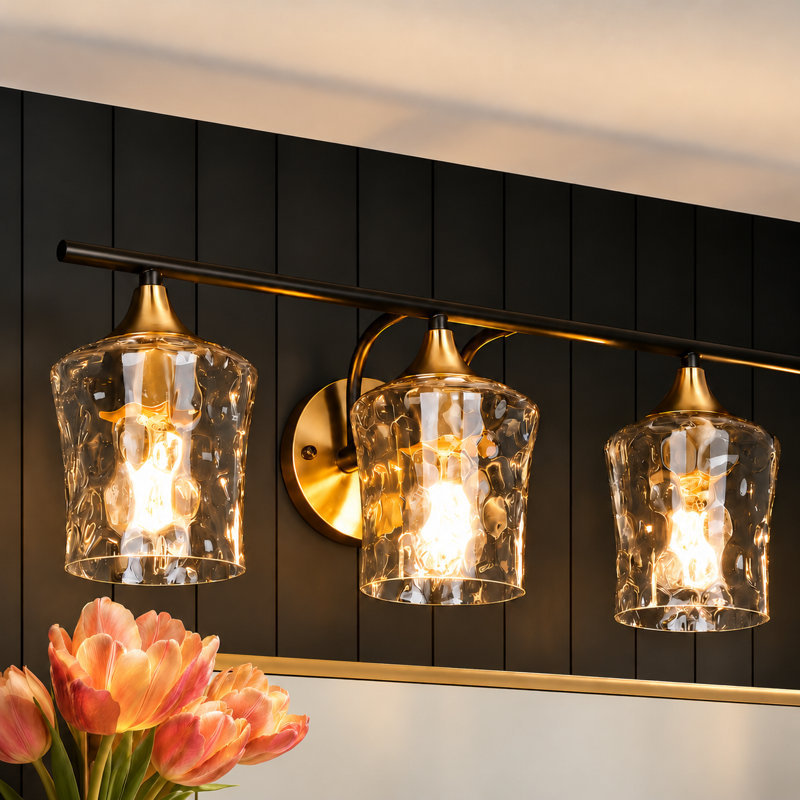 Marrina 3 - Light Dimmable Vanity Light, Hammered Glass