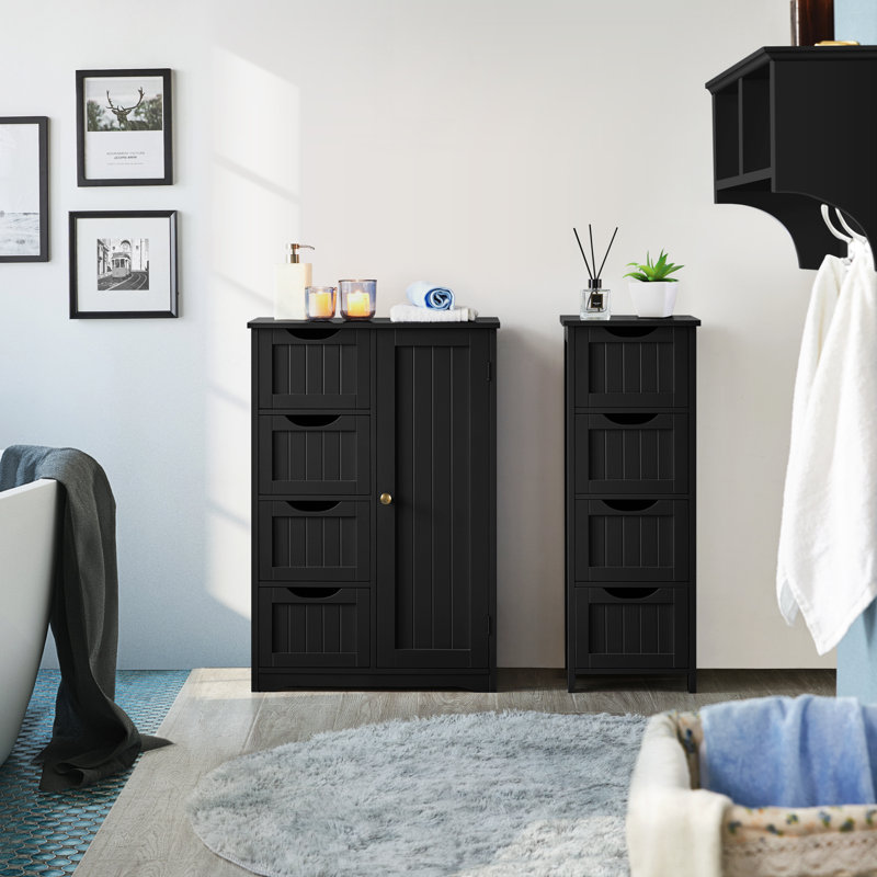 Modern Freestanding Bathroom Cabinet, Matte Black