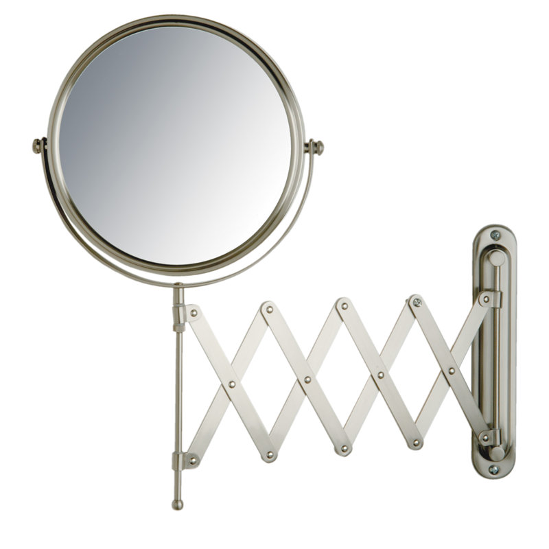 8" Wall Mount Magnified Extension Makeup Mirror, Nickel