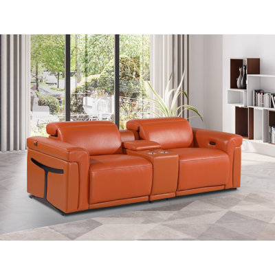 Causeuse inclinable en cuir 2 pièces avec appui-tête électrique 3 pièces Éliziah