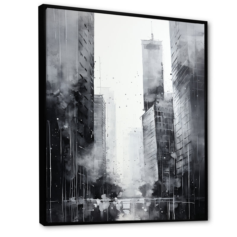 «Ebony Edifices Skyscraper City», reproduction sur toile, Cadre flottant noir, H 20 po x l 12 po