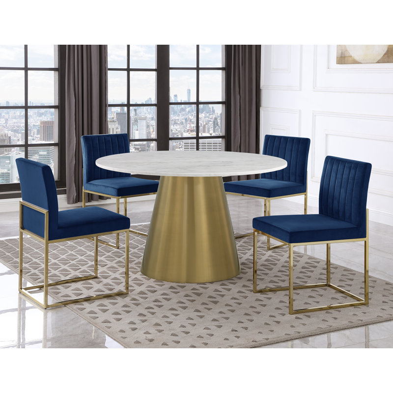 Chaise d'appoint en velours Loxi, Bleu marine