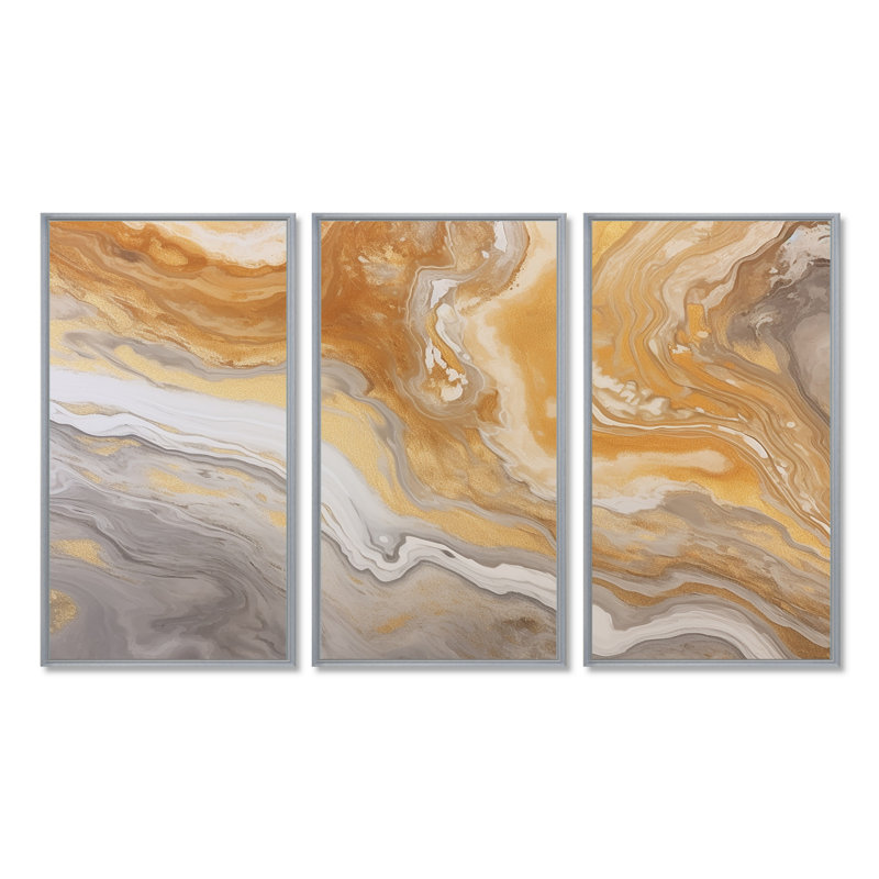 Ensemble de décorations murales en marbre gris subtil, H 28 po x l 36 po x P 1 po, Encadrement argenté