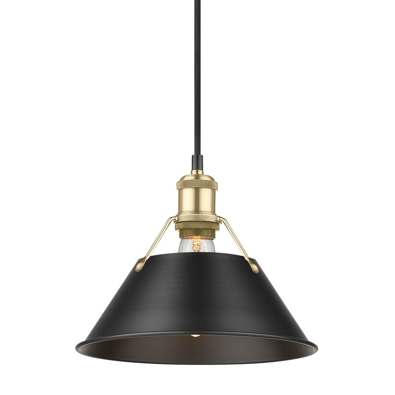 Luminaire suspendu conique à 1 lumière Weatherford, Noir mat, Bronze champagne brossé, H 130 po x l 10 po x P 10 po