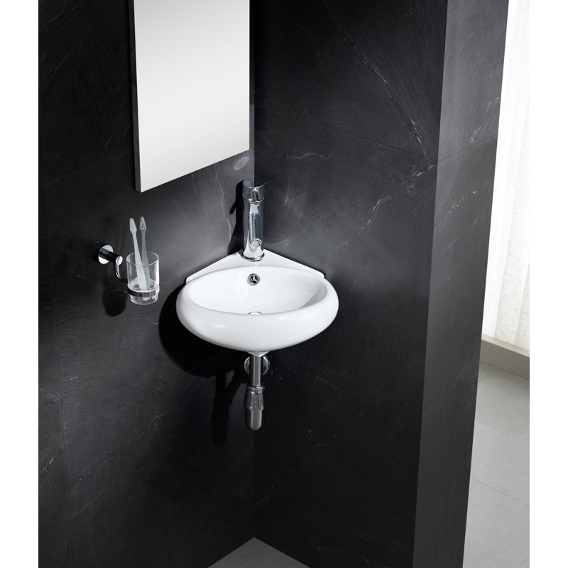 Lavabo de salle de bain de coin en céramique avec trop-plein 17" Modern