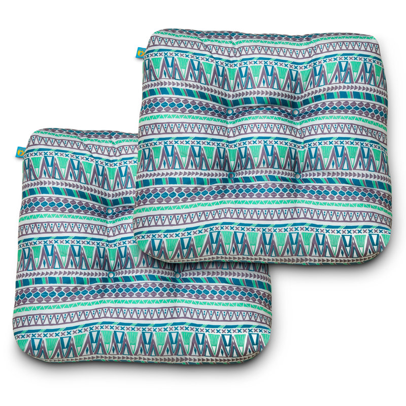 Outdoor 5'' Dining Chair Seat Cushion, Teal Geo
