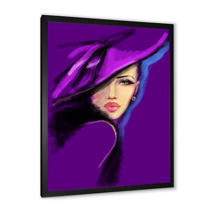 Portrait mauve d'un mannequin élégant, Impression noire sur toile encadrée, H 20 po x l 12 po