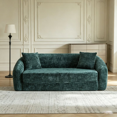 Canapé inclinable à compression courbée convertible, canapé-lit 2 en 1 escamotable, avec base escamotable et siège profond, comprend deux coussins, fauteuil inclinable en chenille deux places
