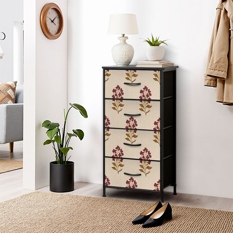 4 Drawer Dresser for Bedroom, Narrow Chest of Drawers, Wooden Top and Study Iron Frame 18"x37.5"-(WxH)