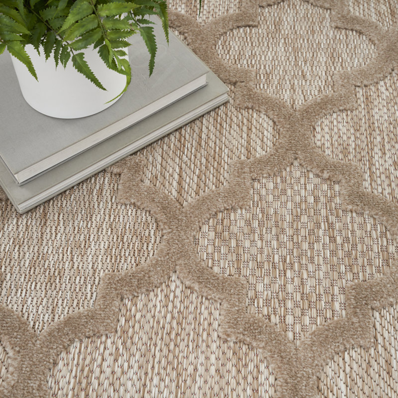 Adianey Red Barrel Studio Easy Care Trellis Brown/Beige Indoor/Outdoor Area Rug, Rectangle 9' x 12'