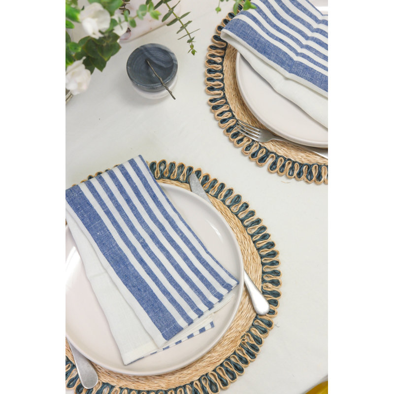 Brittany Square Napkin, White/Blue