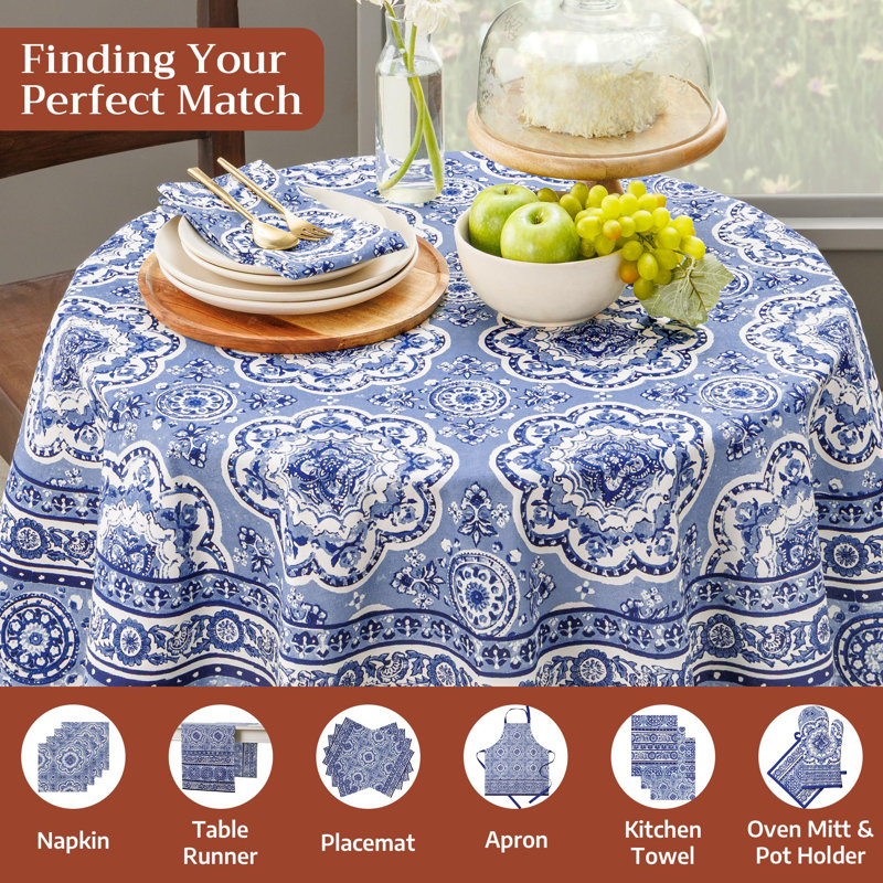 Maison d'Hermine Melodie Bleue 100% Cotton Tablecloth - 63" Round, 63" Round